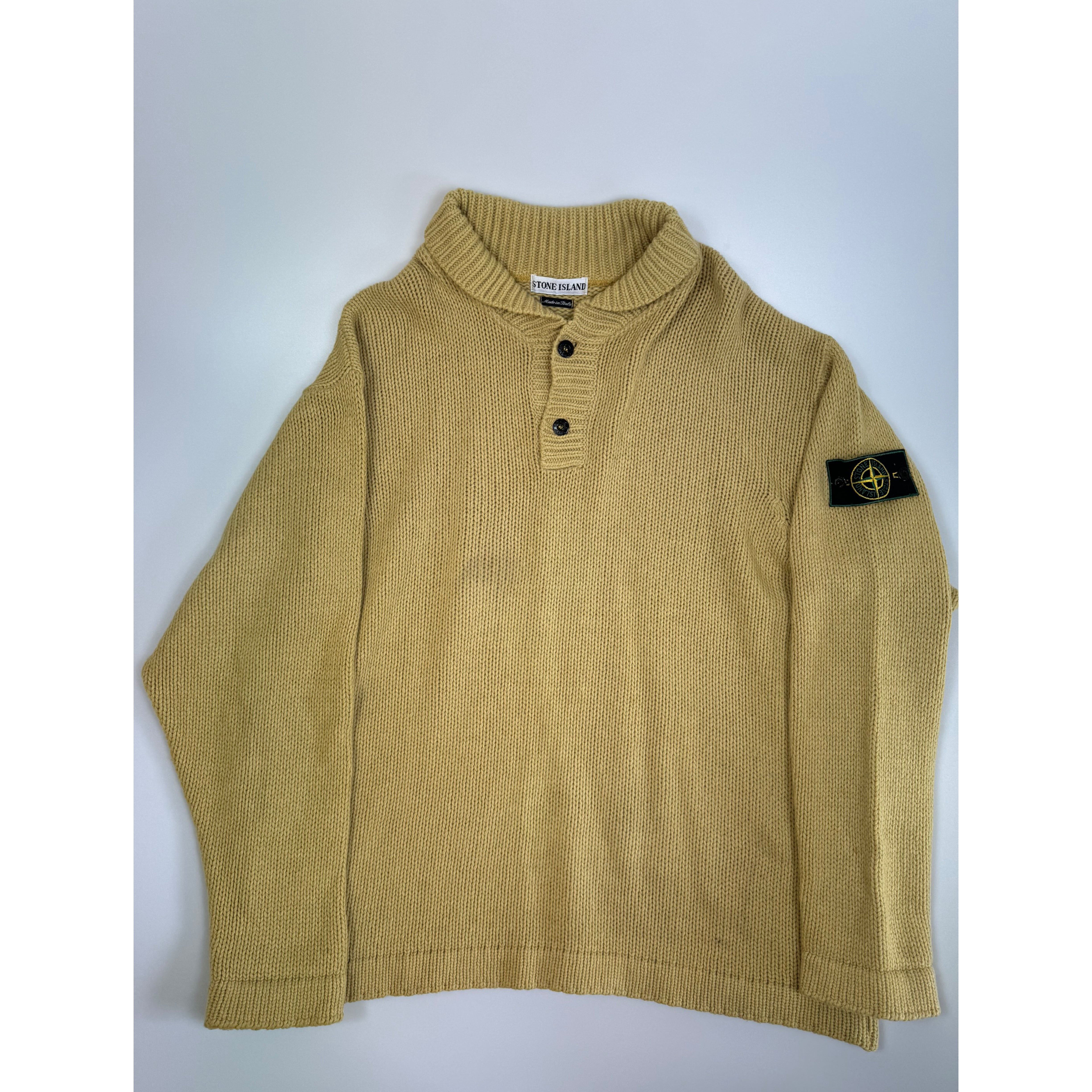 Stone Island Yellow Knit 1 4 Button Jumper HeatfromTS