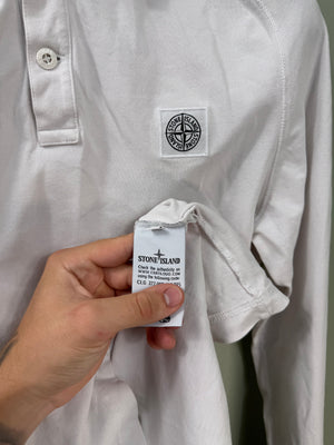Stone Island White Longsleeve Polo Shirt