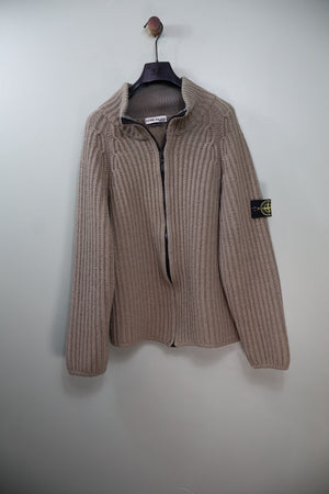 Stone Island Khaki Full Zip Chunky Knit Jumper