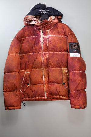 Stone Island x Supreme Orange Paintball Camo Crinkle Reps Down Jacket