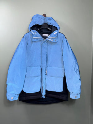 Stone Island Blue Panno Resinato Reflective Marina Down Jacket