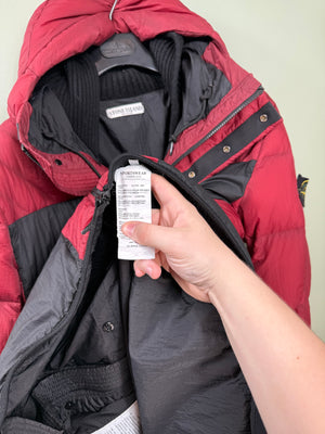 Stone Island Red/Black Opaque Nylon Tela Down Jacket