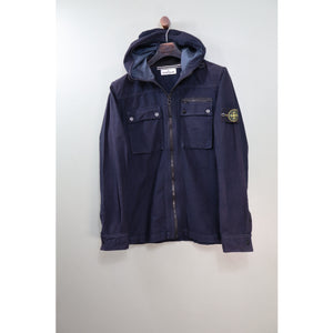Stone Island Navy Wool Hooded Overshirt