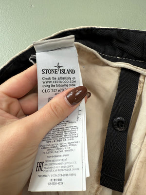 Stone Island Beige CO Mussola Plated Cargo Bottoms