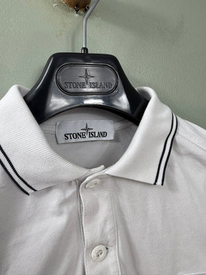Stone Island White Longsleeve Polo Shirt