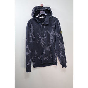 Stone Island Black 1/4 Zip Grid Camo Hoodie