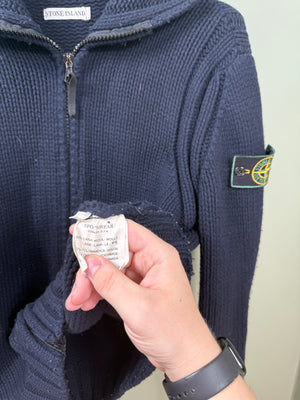 Stone Island Navy Chunky Knit Zipped Vintage Hoodie