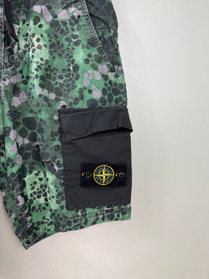 Stone Island Green Alligator Camo RE Cargo Shorts