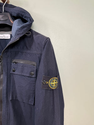 Stone Island Navy Wool Hooded Overshirt