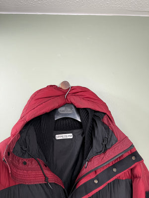 Stone Island Red/Black Opaque Nylon Tela Down Jacket