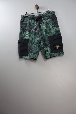 Stone Island Green Alligator Camo RE Cargo Shorts