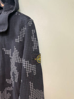 Stone Island Black 1/4 Zip Grid Camo Hoodie