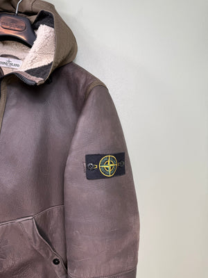 Stone Island Brown 30th Anniversary Hand Painted Sheepskin Jacket