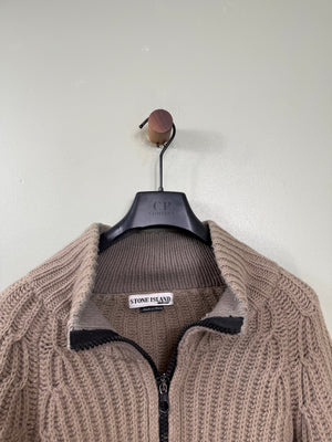 Stone Island Khaki Full Zip Chunky Knit Jumper