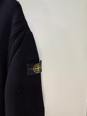 Stone Island Black Chunky Knit Zipped Hoodie