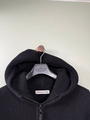 Stone Island Black Chunky Knit Zipped Hoodie