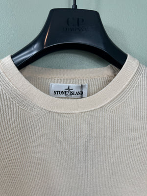 Stone Island Beige Ribbed Knit Jumper