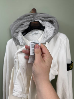 Stone Island White 1/4 Zip Hoodie