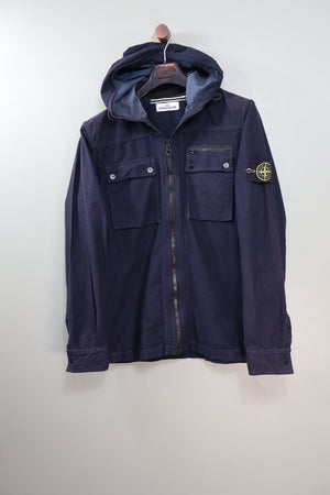 Stone Island Navy Wool Hooded Overshirt