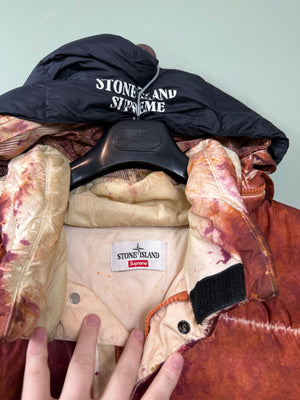 Stone Island x Supreme Orange Paintball Camo Crinkle Reps Down Jacket