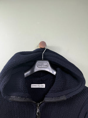 Stone Island Navy Chunky Knit Zipped Vintage Hoodie