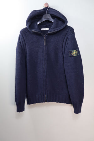 Stone Island Navy Chunky Knit Zipped Vintage Hoodie
