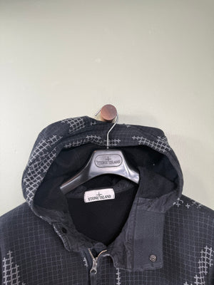 Stone Island Black 1/4 Zip Grid Camo Hoodie