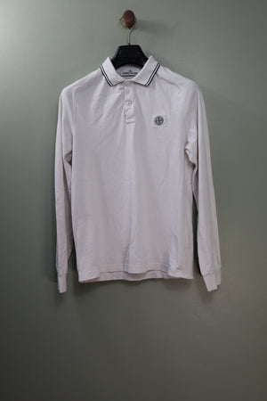 Stone Island White Longsleeve Polo Shirt