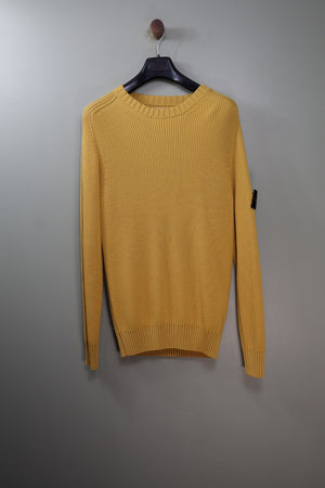 Stone Island Yellow Ribbed Cotton Knit Jumper