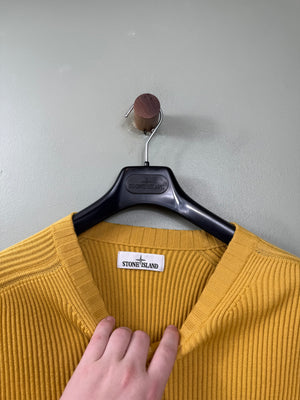 Stone Island Yellow Ribbed Cotton Knit Jumper