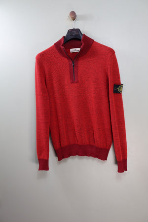 Stone Island Red 1/4 Zip Knit Jumper