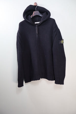 Stone Island Black Chunky Knit Zipped Hoodie