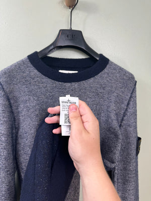 Stone Island Blue Two Tone Knit Jumper