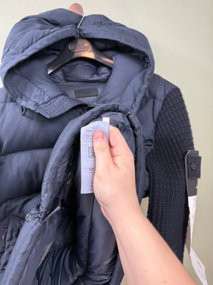 Stone Island Navy Ghost Twill Wool Knit Down Jacket