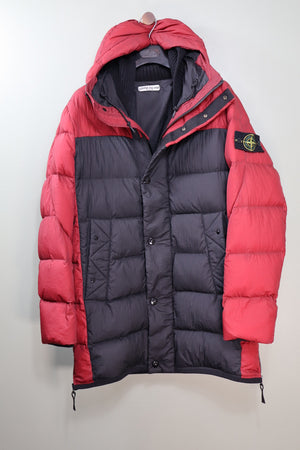 Stone Island Red/Black Opaque Nylon Tela Down Jacket