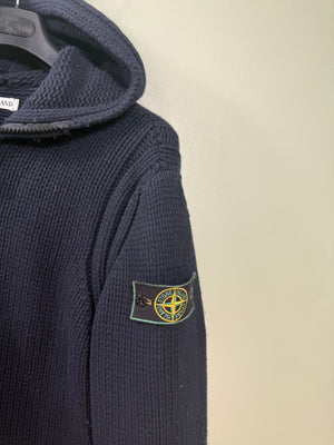 Stone Island Navy Chunky Knit Zipped Vintage Hoodie