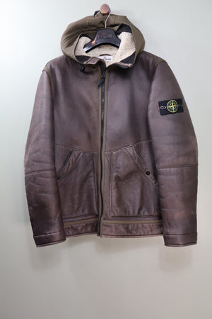 Stone Island Brown 30th Anniversary Hand Painted Sheepskin Jacket