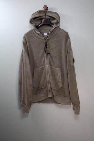 C.P. Company Khaki Teddy Fleece Zipped Hoodie