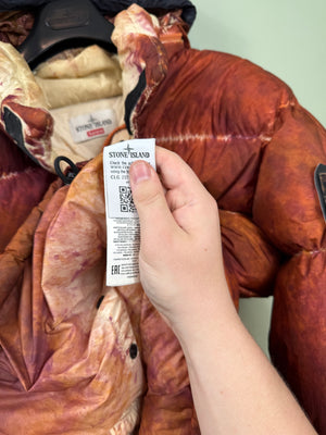 Stone Island x Supreme Orange Paintball Camo Crinkle Reps Down Jacket