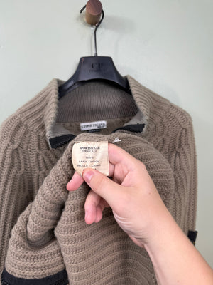 Stone Island Khaki Full Zip Chunky Knit Jumper