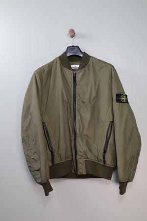 Stone Island Green Crinkle Reps Bomber Jacket