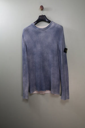Stone Island Blue Hand Spayed Knit Jumper