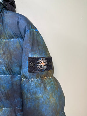 Stone Island x Supreme Blue Paintball Camo Crinkle Reps Down Jacket