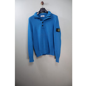 Stone Island Blue 1/4 Button Knit Jumper