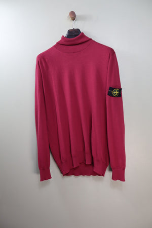 Stone Island Burgundy Roll Neck Knit Jumper