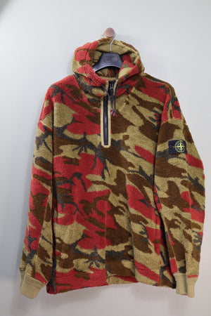 Stone Island Heritage Camo Teddy Fleece 1/4 Zip Hoodie