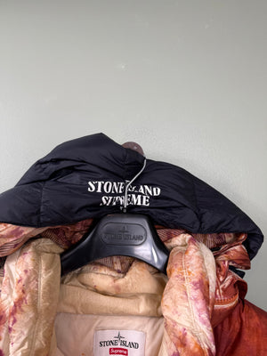Stone Island x Supreme Orange Paintball Camo Crinkle Reps Down Jacket
